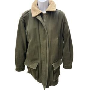 VTG Cabelas Chore Coat Mens Large Green Canvas Canvas Blend Fleece Lined Barn